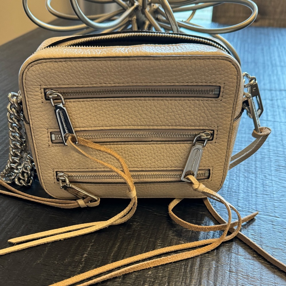 Rebecca Minkoff Trendy Nude 3 Front Zippers Leather Crossbody Shoulder Bag - Picture 7 of 11